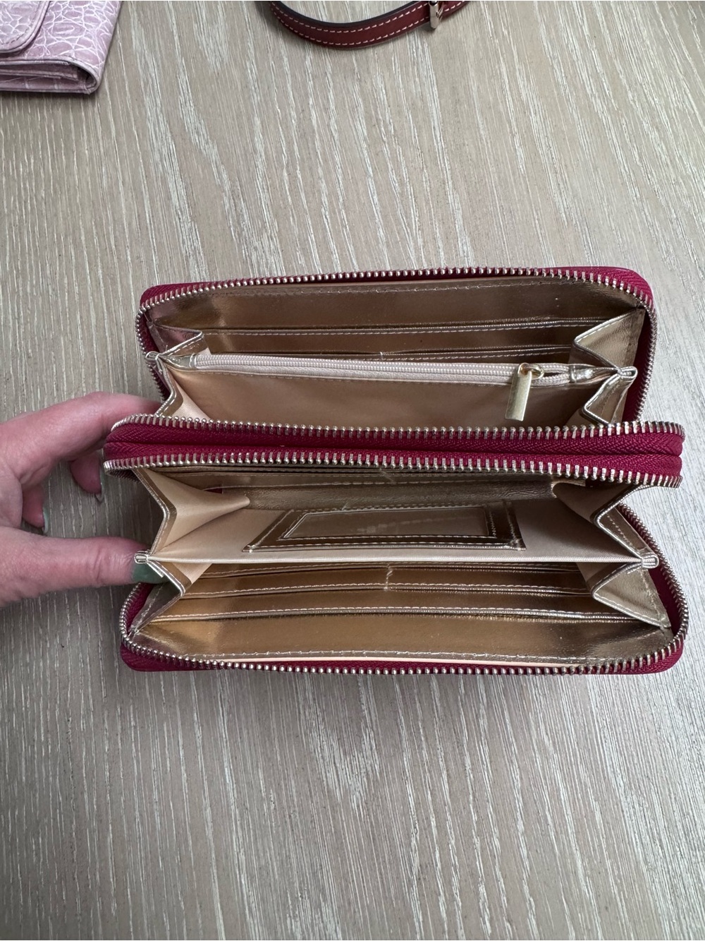 Croc-Embossed Zip Wallet Wristlet in Raspberry - Picture 2 of 3